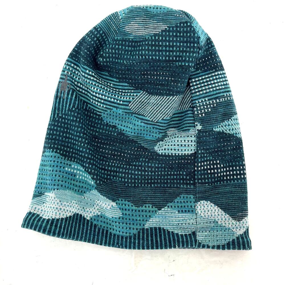 Smartwool Thermal Merino Reversible Beanie Blue Pattern Cuffed Wool Hat - Picture 6 of 8